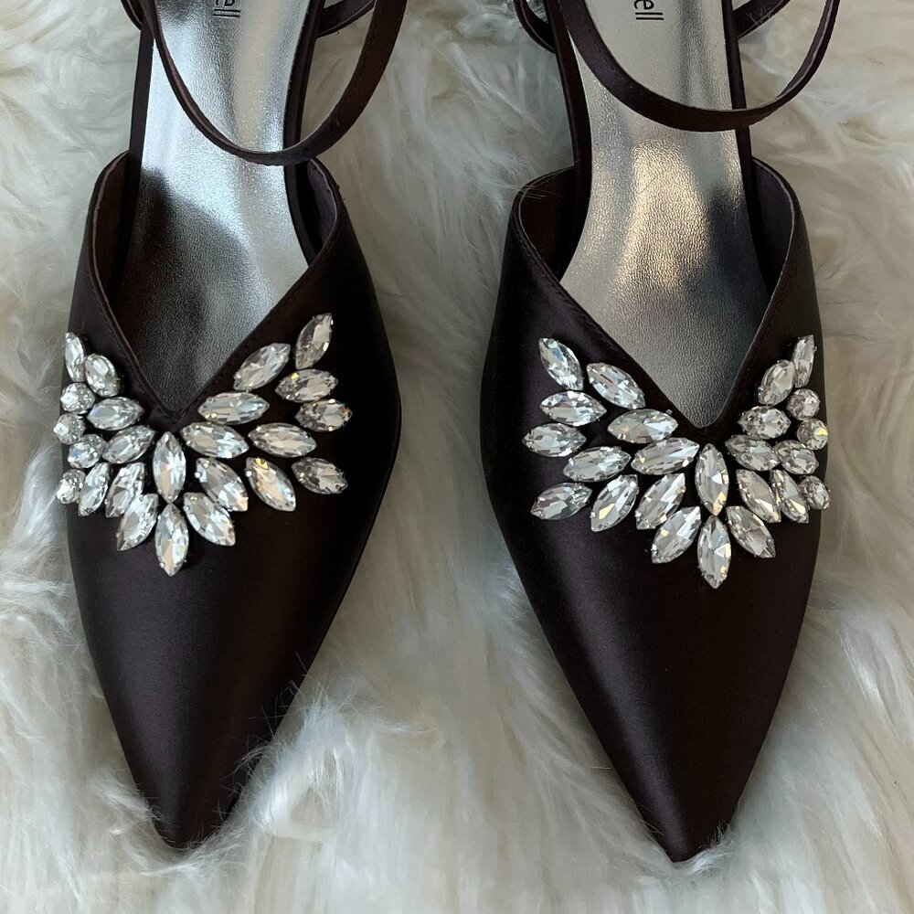Jeffrey Campbell Embellished Brown Satin & Silver Shoes, Size 10M